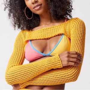Urban Outfitters Orange Open-Knit Shrug Sweater